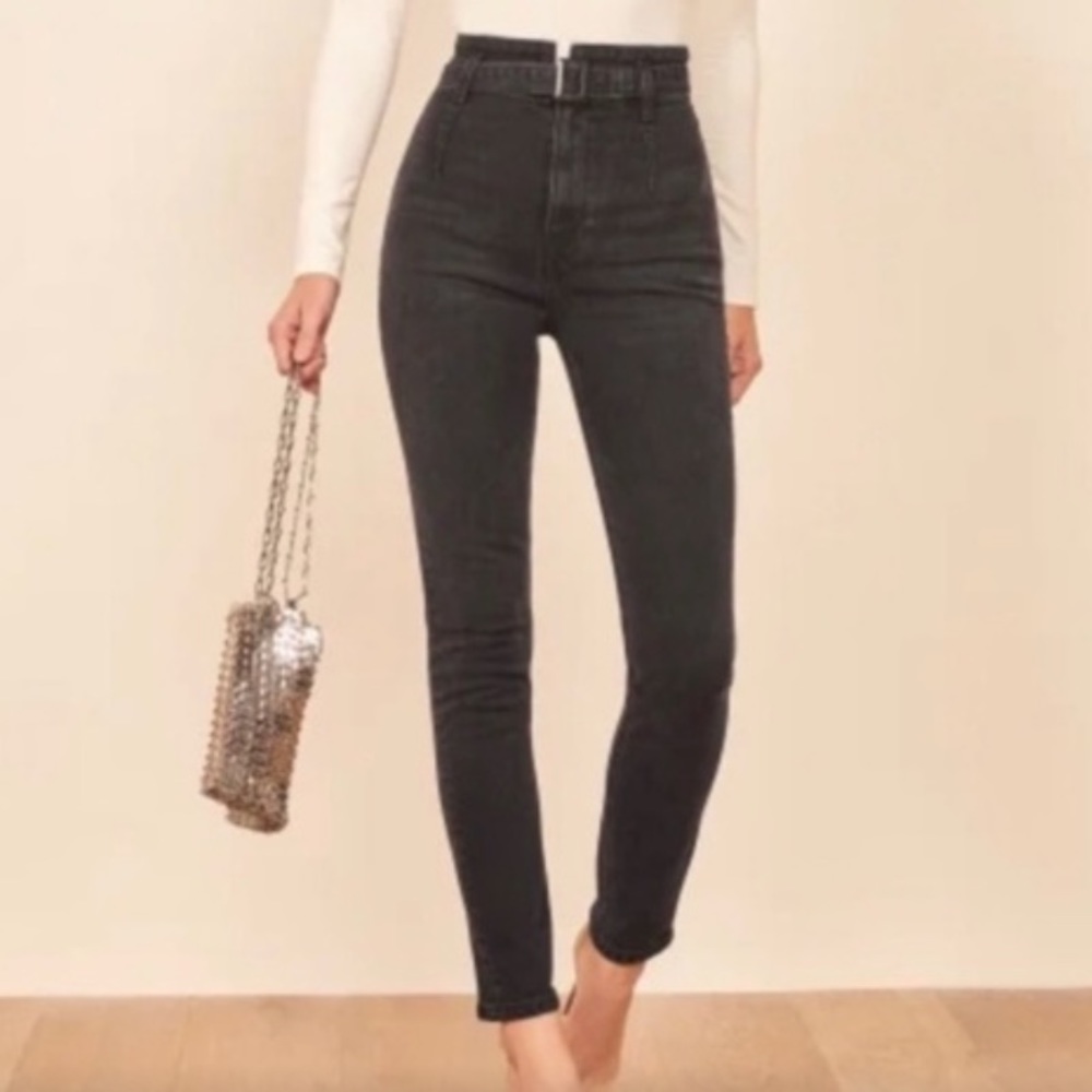 Reformation Kayo High & Skinny Paperbag Black Jeans